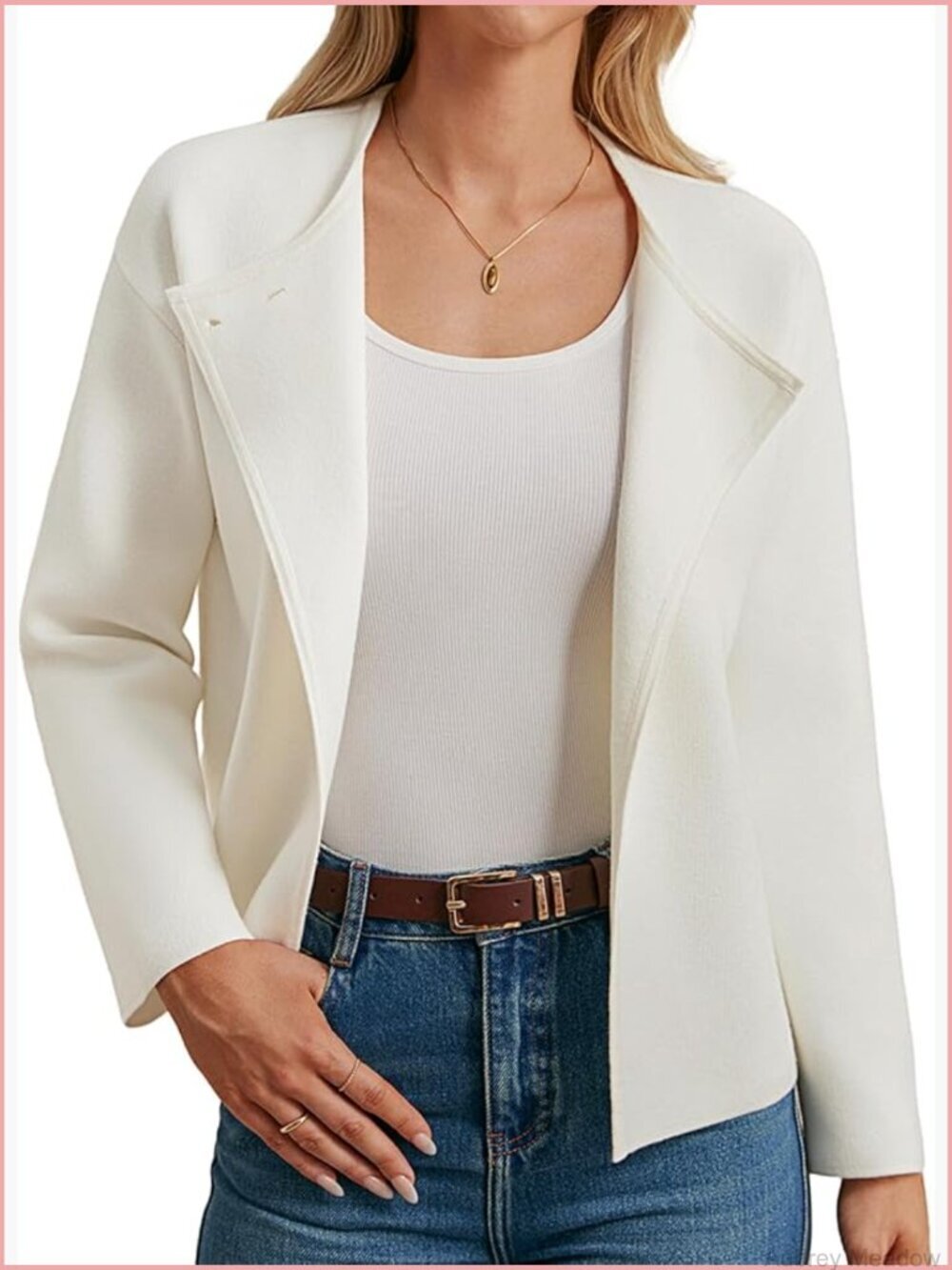 Cropped Knit Sweater Blazer Oversized Open Front Jacket Lapel Cardigan